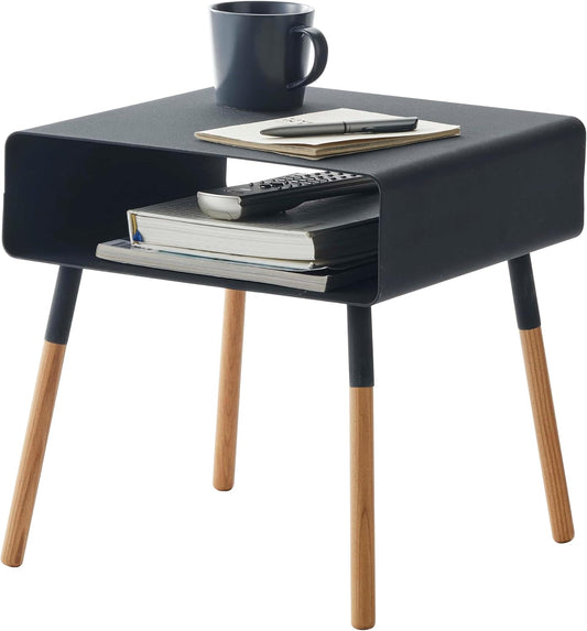 Yamazaki 4230 PLAIN Low Side Table, black, Steel/Wood, 35 x 35 x 35 cm