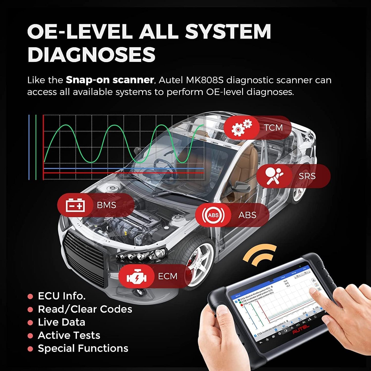 Autel MaxiCOM MK808S Auto Diagnostisch Hulpmiddel, 2025 Bidirectioneel Hulpmiddel Hetzelfde als MK808BT PRO, 28+ Service, Actieve Test, Alle Systeemdiagnose,