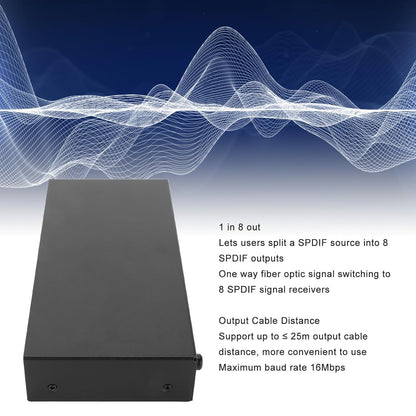 FT18 Digitale Optische Splitter 1 in 8 uit, SPDIF Toslink Glasvezel Audiosplitter voor Cd-speler, Dvd-speler, Ontvanger, Ondersteuning LPCM2.0 DTS AC3, Plug (EU-stekker)