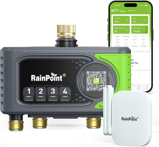 RAINPOINT Irrigatiecomputer, wifi, 4 uitgangen, app-gestuurd automatisch bewateringssysteem met regenvertraging en 3 slimme irrigatiemodi, compatibel met Alexa en Google Home Assistant