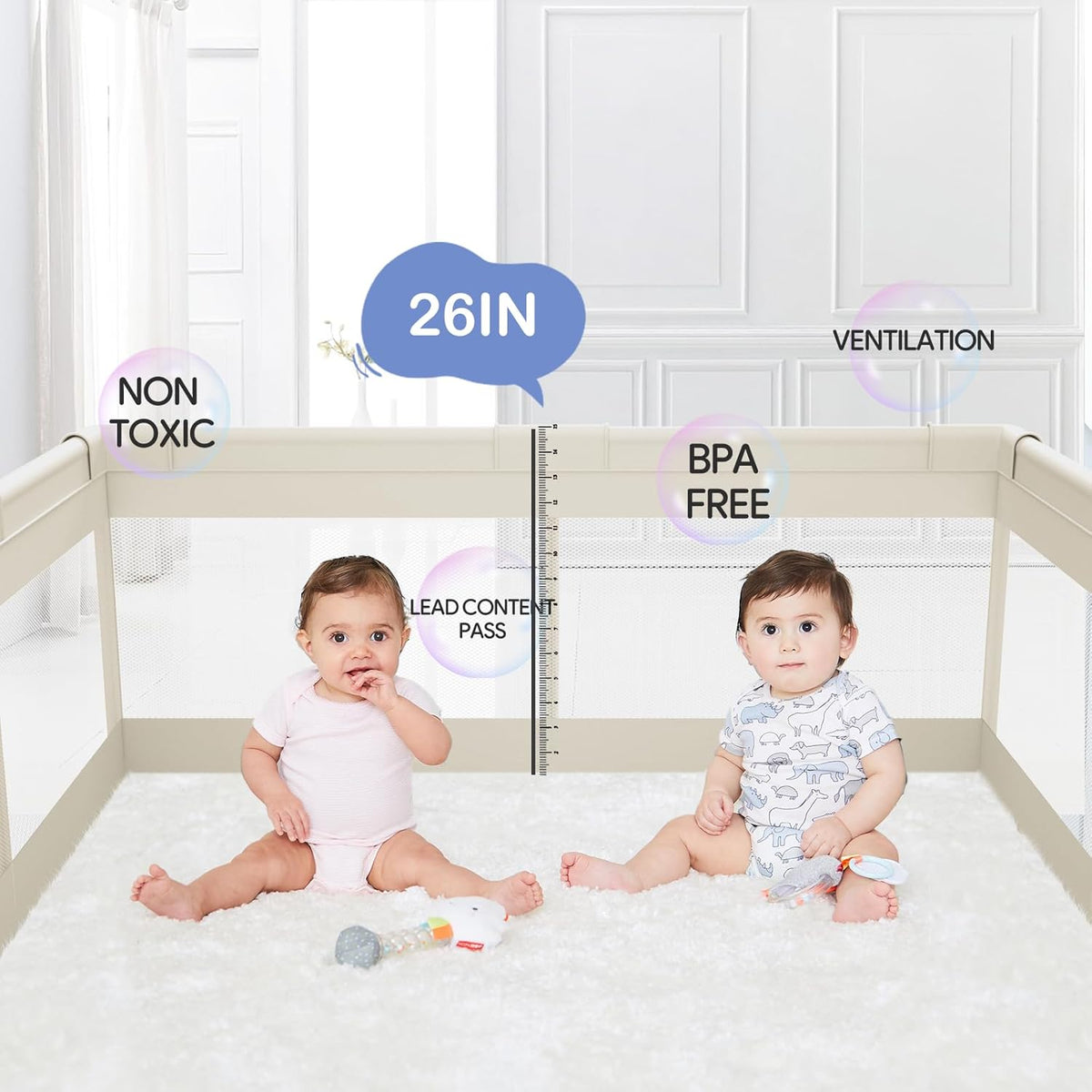 Fodoss 47 x 47 inch box, 120 x 120 cm playpen for children (47 x 47 inch beige) - QUORE