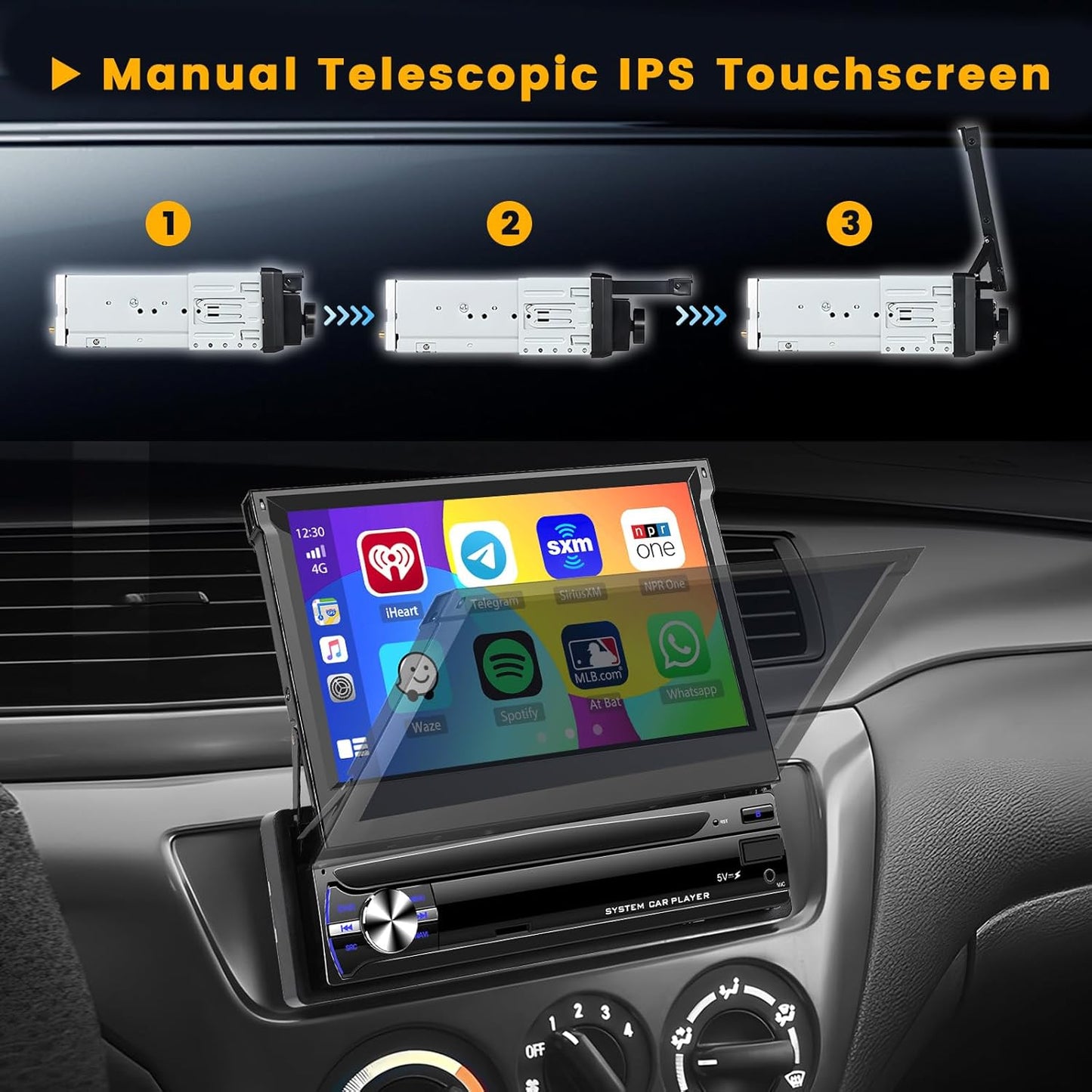 Android 15 Autoradio – Android Auto – CarPlay Radio – Bluetooth Radio – GPS Navigatie – Draadloos 7" IPS Touchscreen – 4GB RAM 64GB Opslag