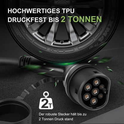 11 kW Type 2 Oplaadkabel – EV-kabel – Laadkabel Elektrische Auto – Mennekes Oplader – 3-fasen 16A Kabel – 7,5 Meter Spiraalkabel – Vuurvast TPU Materiaal – IP55 Waterdicht