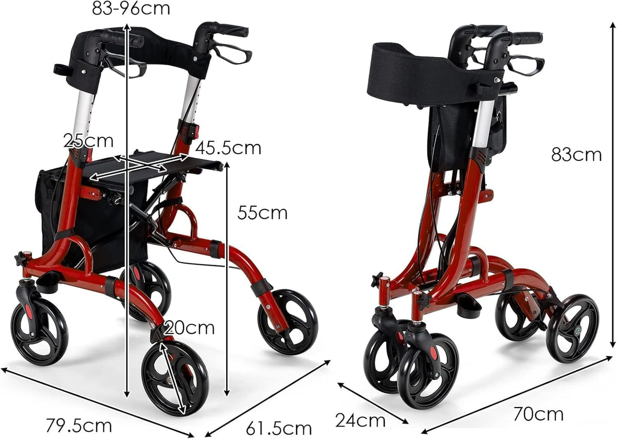 FANTASK Rollator opvouwbaar en licht met zitting, 2-in-1 ruststoel & reisrollator, loophulp 6-voudig in hoogte verstelbaar
