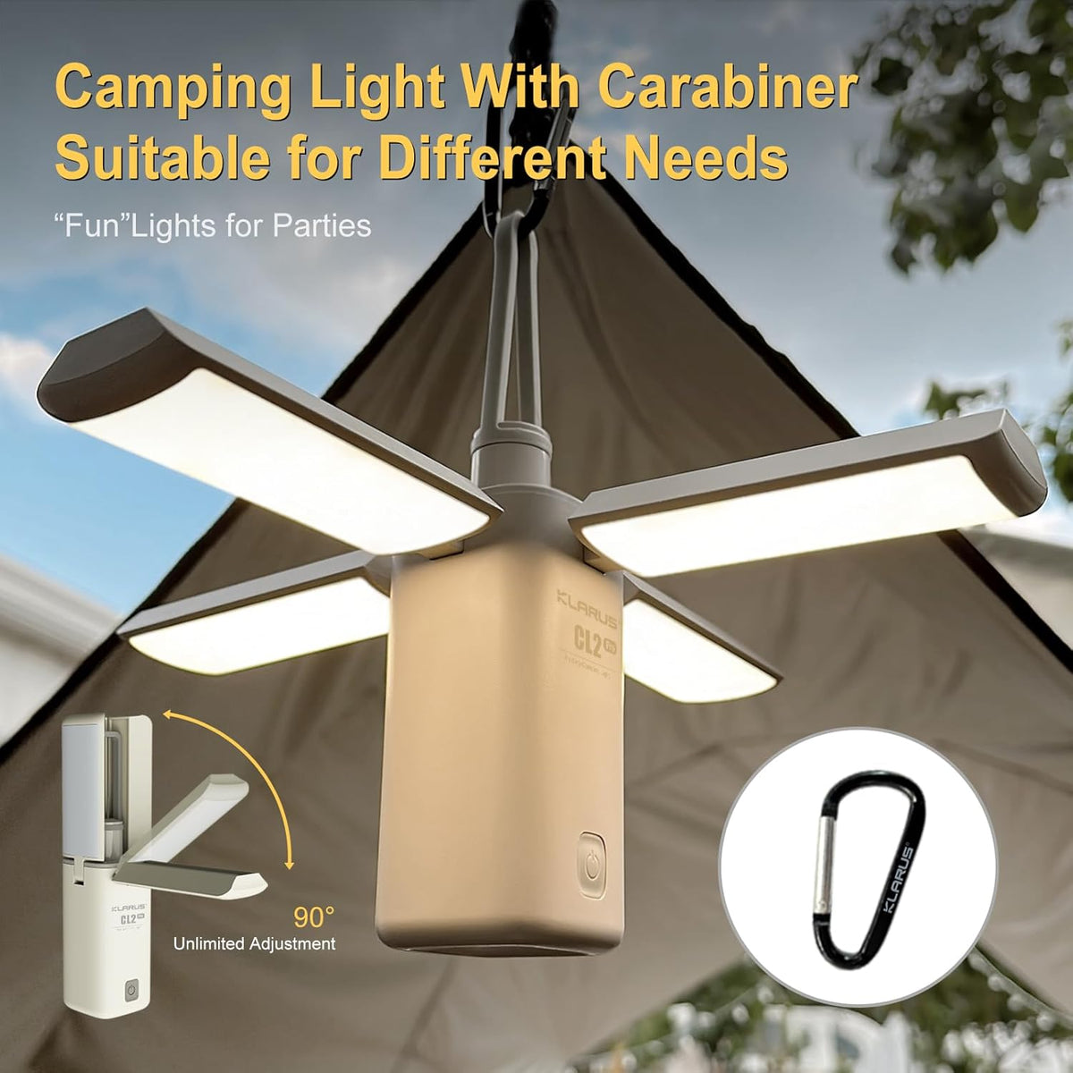 KLARUS CL2 Pro campinglamp 14000mAh supergrote capaciteit, vrij opvouwbare oplaadbare LED-campinglantaarn, 750 lumen, 8 lichtmodi Ideaal voor cadeau, kamperen, noodpakketten en reizen