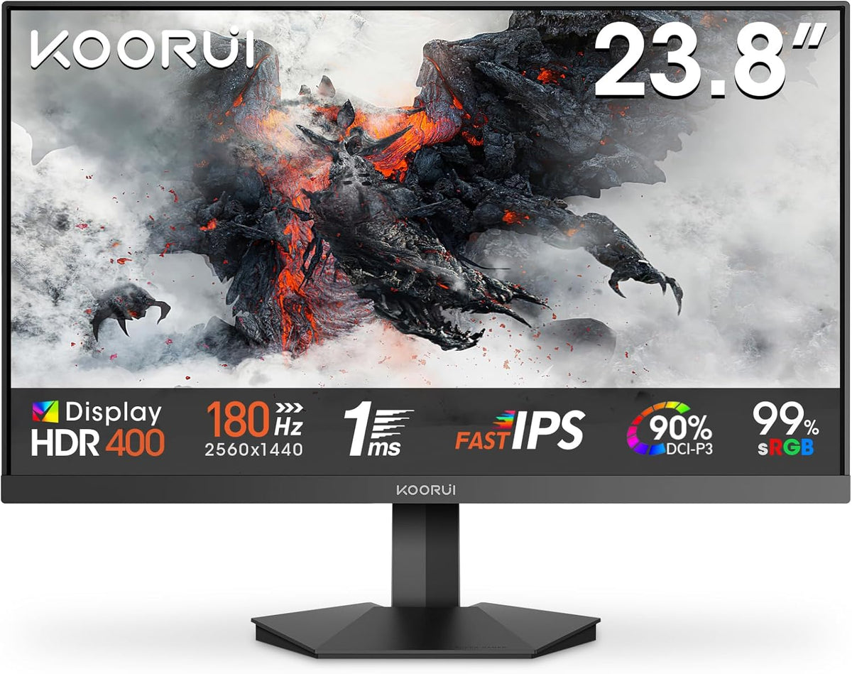 KOORUI G2421V 24 Inch Gaming Monitor,180Hz, IPS, QHD 1440P, 1ms, Adaptive Sync, VESA Mountable, HDMI/DP, Low Blue Light, 99% SRGB - QUORE
