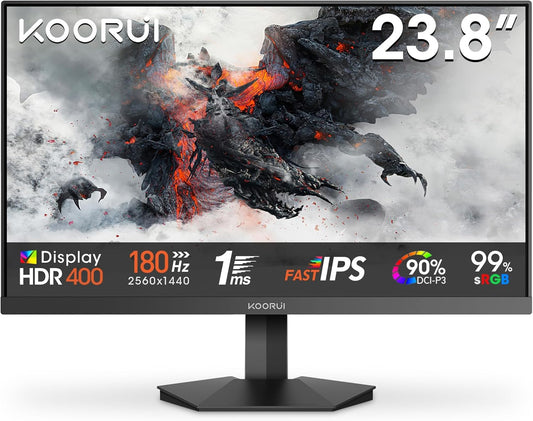 KOORUI G2421V 24 Inch Gaming Monitor,180Hz, IPS, QHD 1440P, 1ms, Adaptive Sync, VESA Mountable, HDMI/DP, Low Blue Light, 99% SRGB - QUORE