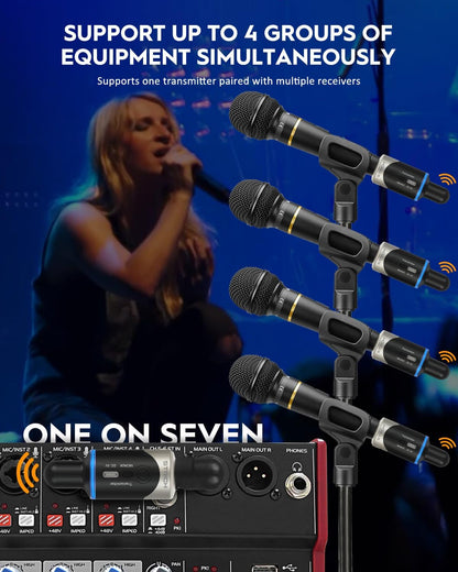 STRICH M5 UHF Draadloos XLR-microfoonsysteem, 4-kanaals zender en ontvanger voor dynamische microfoon, 61 m bereik, < 1 ms latentie, compatibel met audiomixer/PA-luidsprekers