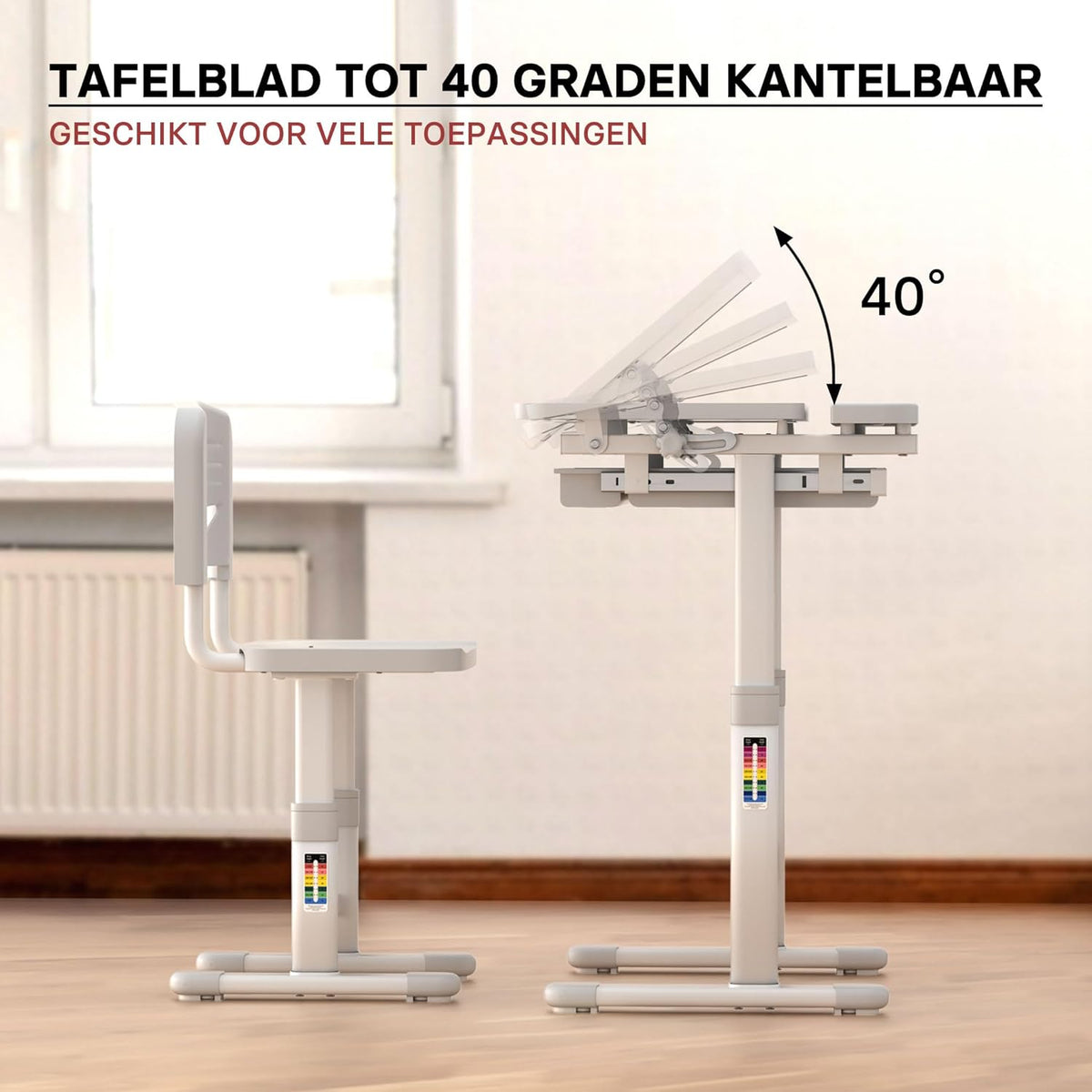 kinderbureau meegroeiend kantelbaar hoogteverstelbaar met stoel lade boekenrek