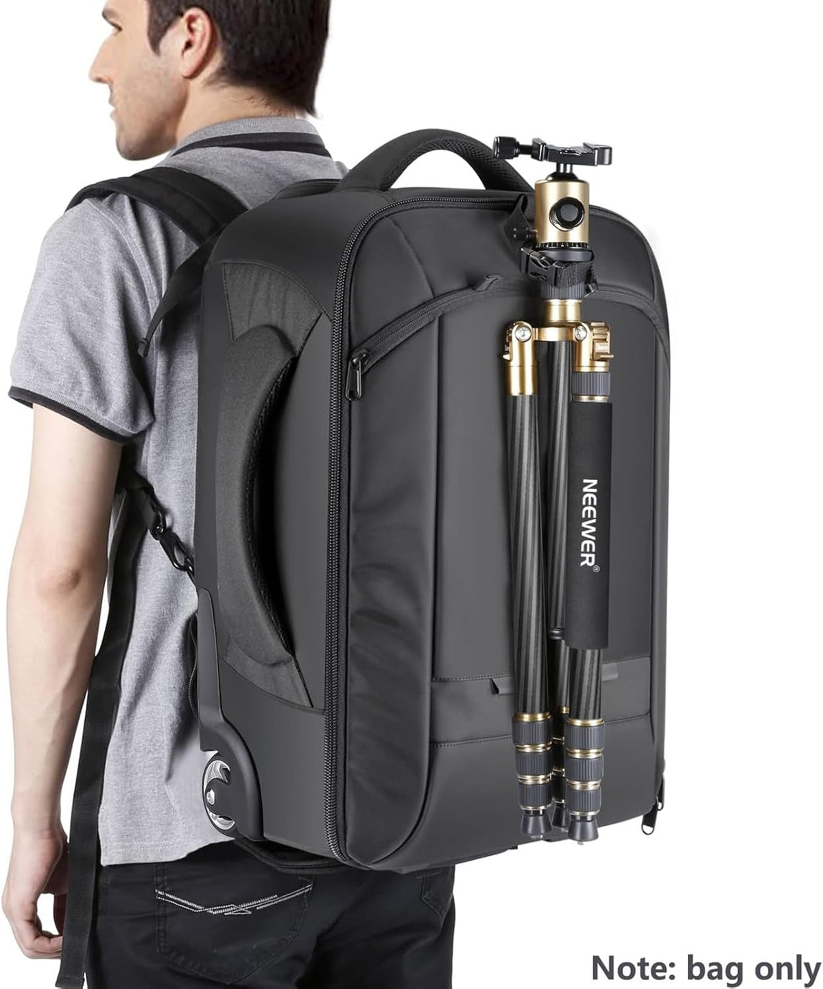 2-In-1 Camerarugzak met Wielen – Rolkoffer – Cameratas – Camera Trolley – Fototas – Zwart/Grijs – 11 Verstelbare Vakken – Laptopvak Tot 16 Inch