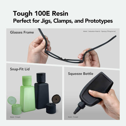 Phrozen Tough 100E 3D Printer Hars | fotopolymeerhars met hoge precisie & duurzaamheid | 405nm Engineering Resin voor LCD/MSLA/DLP Printer | UV-Uithardende hars - Zwart (1kg)