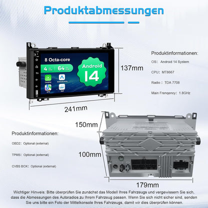 64G + 4G 8Core (2CA75+ 6CA55) Android 14 autoradio 9 inch met display voor Mercedes Benz B200 Sprinter Vito W639 Viano W169 W245, autoradio Dual DIN met Canbus MirrorLink Navigation SWC ect