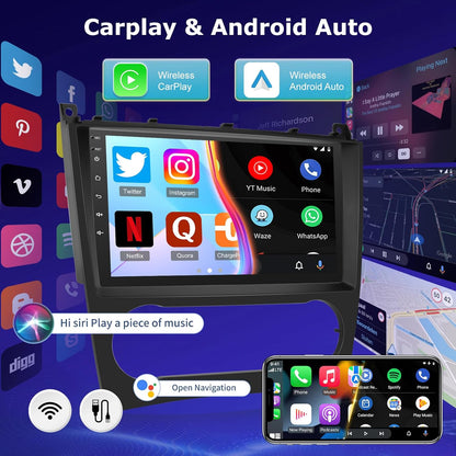 Android 4G+64G Car Stereo for Mercedes Benz C/GLK Class W203 W209 C180 C200 2005-2009, 9 inch Touchscreen Car Radio with Wireless Carplay & Android Auto/Bluetooth 5.0/WiFi/GPS/32EQ