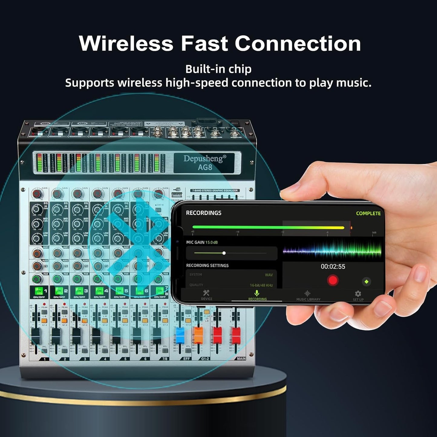DJ-mixer – Mengpaneel – Mengtafel – Audio Mixer – Soundmixer – 8-Kanaals – USB & Bluetooth – 48V Fantoomvoeding
