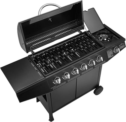 TAINO Basic BBQ Gas Grill, Grill Cart, Stainless Steel Burner + Side Burner, Grill (Basic 6+1 Gas Grill) - QUORE