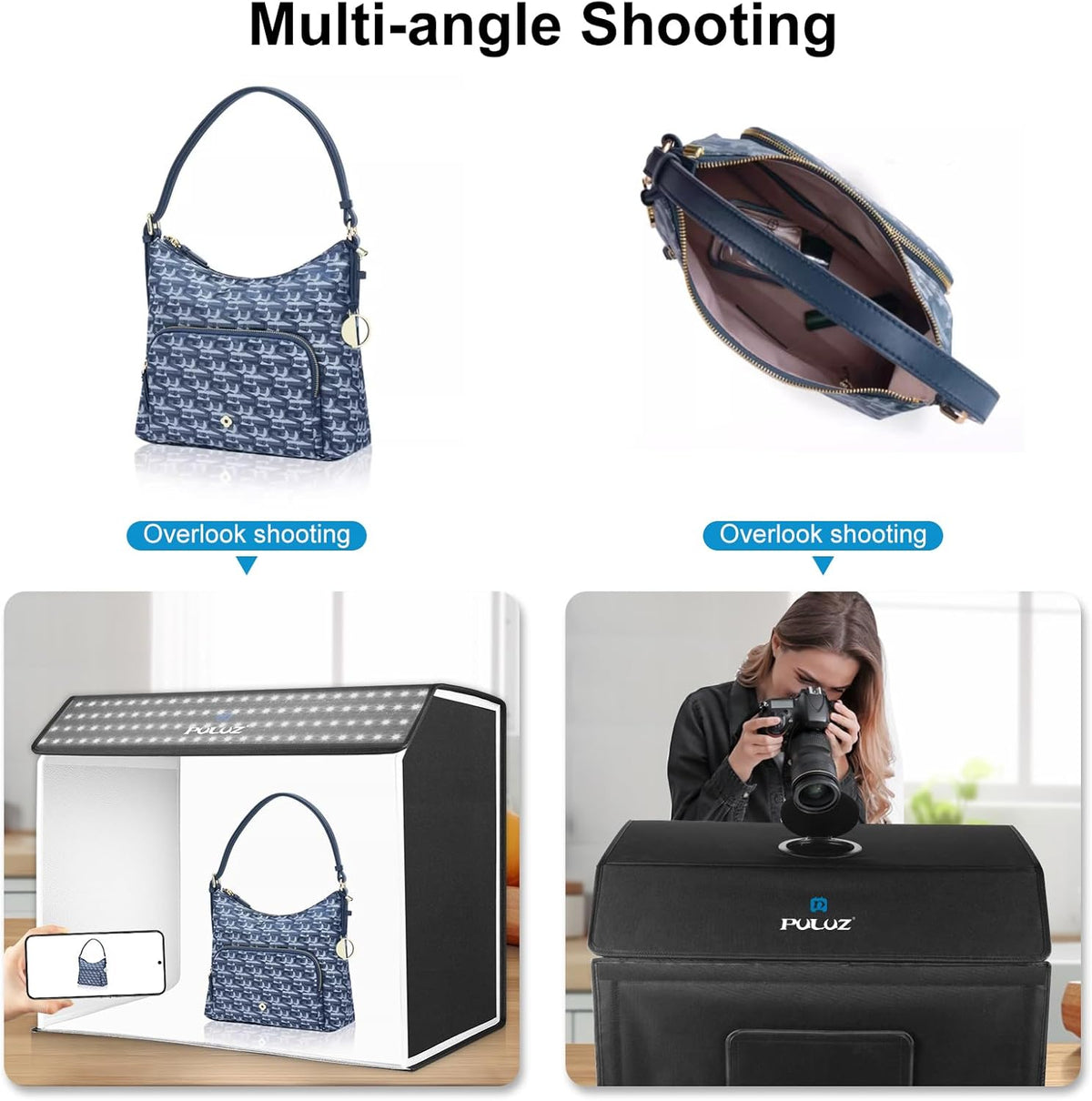 PULUZ Fotostudio-lichtbox, 60 x 40 cm, draagbare fotografie-studio-tentset met 4 kleurachtergronden, 3 lichtmodi + 10 helderheidsniveaus