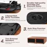 Platenspeler - Geïntegreerde Luidsprekers - Vintage Fonograaf - met Bluetooth 5.3 Ondersteunt - 2 Dubbele Stereoluidsprekers - 3 Snelheden - AUX - RCA - USB - Draadloos Afspelen - Hout - Bruin