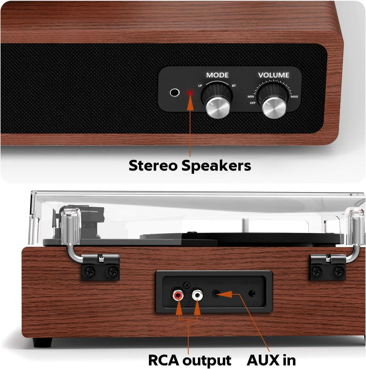 Platenspeler – Draaitafel – Vinylspeler – Grammofoon – LP Speler – Kastanjebruin – Bluetooth In/Uit – Ingebouwde Stereo-Luidsprekers