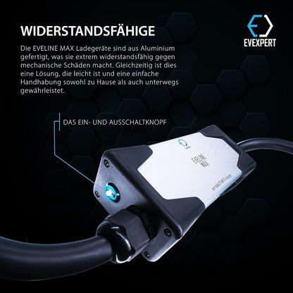 Eveline Max I/II, 3,7-22kW Smart Tragbare EVSE EV Auto Ladegerät Typ2 | SCHUKO/CEE 5-Pin (RCD FI A-EV) | EV typ 2 laadkabel 16-32A | 1/3-fasig (3-Phasig 16 A / 11 kw / 5m)