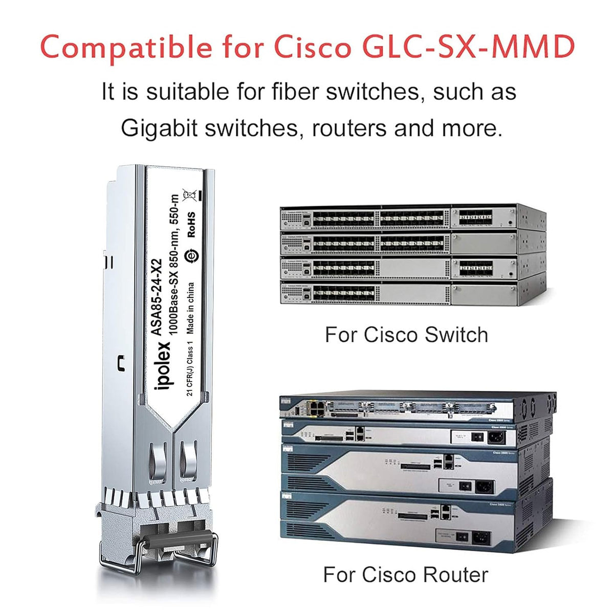 ipolex Gigabit SX Multimode SFP LC Zendontvanger, 1000BASE-SX SFP Module voor Cisco GLC-SX-MMD, Meraki MA-SFP-1GB-SX, Ubiquiti uf-MM-1G, Mikrotik s-85DLC05D, Netgear AGM731F, 850nm MMF, 10Pack