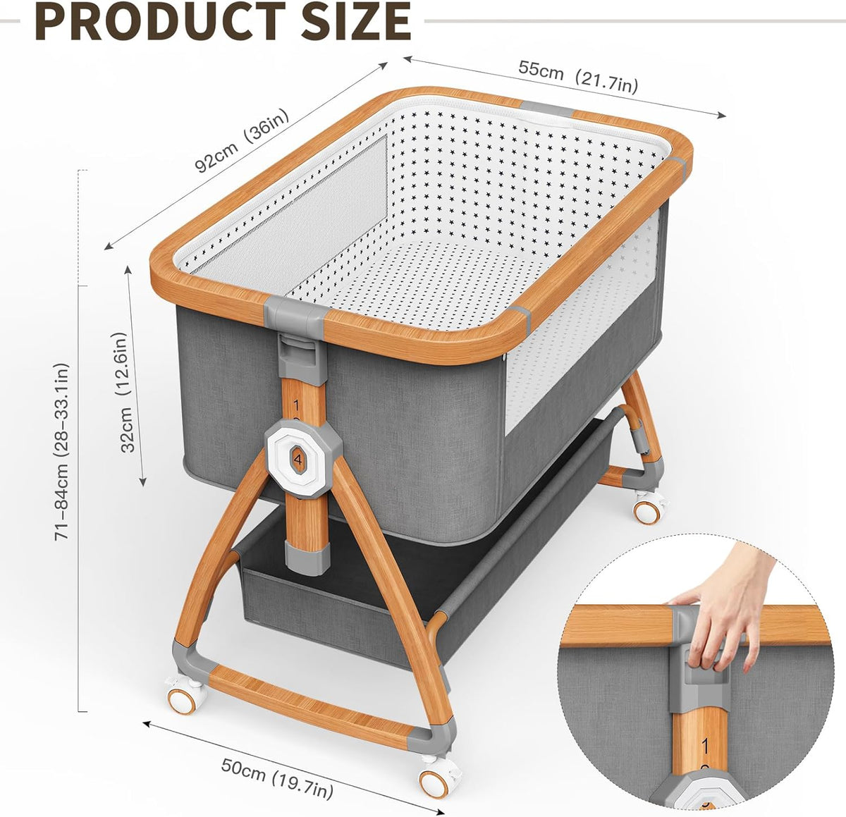 Cododo babybed, 3-1 wieg Cododo 6 Posizioni Regolabili, 4 Ruote Bloccabili Con Materassi Morbidi Babywieg Compatibel met Con Un'ampia Gamma di Tipi di Lett