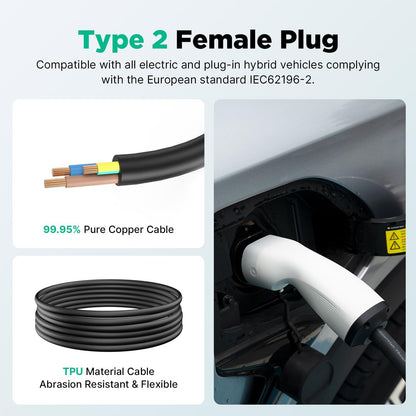 EV Oplader wandhouder met 11 KW type 2, 16A 3-fasen thuislaadstation Wallbox, 6 m oplaadkabel en type 2 stekker met lichtstrip voor EV PHEV, zwart