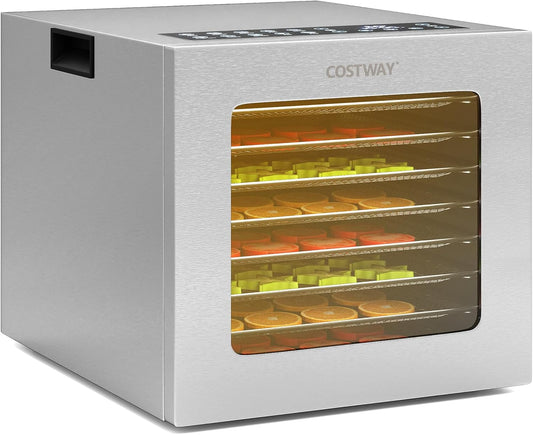 FANTASK 850 W voedseldroger roestvrij staal, voedseldehydrator met 8 vakken, dehydrator met 48 uur timer en temperatuurregelaar van 35 tot 75 °C, dehydrator voor levensmiddelen, vlees, vruchten