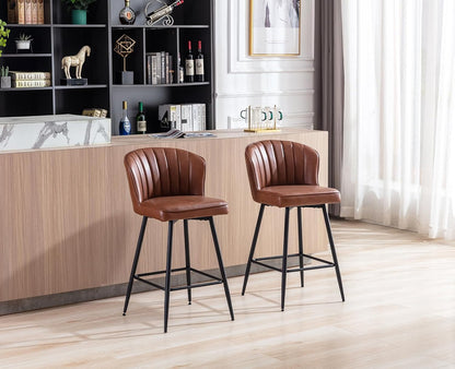 chairus PU Leather Bar Stool for Kitchen, Set of 2, Bar Stool Bar Chairs for Dining Room, Kitchen Stool with Metal Legs (Brown) - QUORE