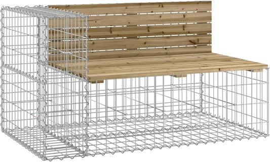 Gecheer 3196244 Garden Bench with Gabion Impregnated Pine Wood, Gabion Wall for Courtyard, Landscaping, Pool Edging - QUORE