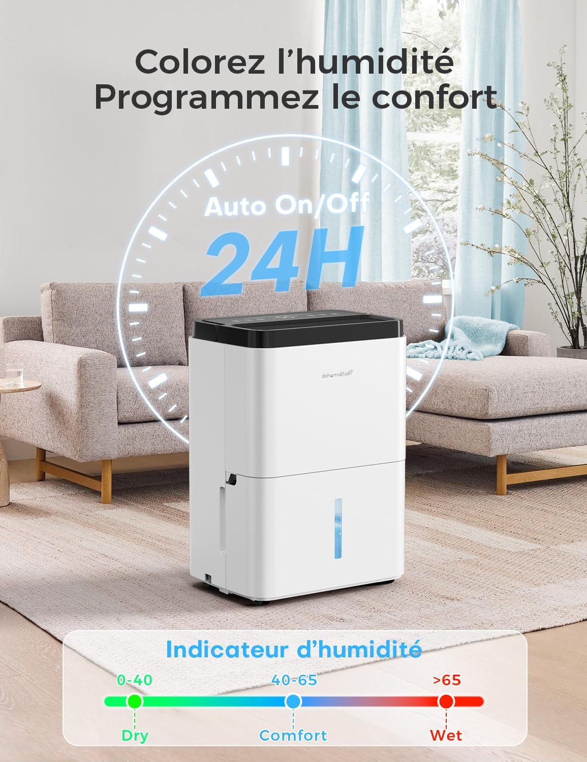 Elektrische Luchtontvochtiger – Vochtvreter – Ontvochtiger – Luchtdroger – Vochtregelaar – 12 Liter Per Dag – Intelligente Vochtregeling En 24-Uurs Timer