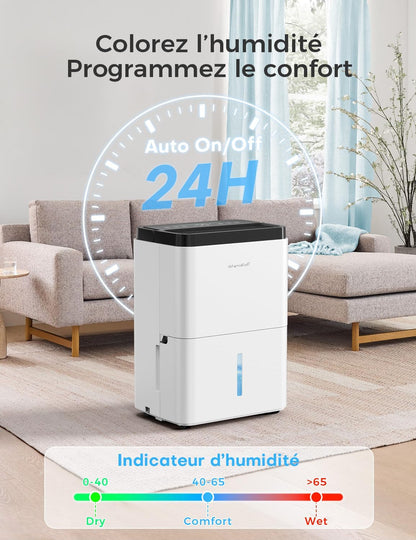 Elektrische Luchtontvochtiger – Vochtvreter – Ontvochtiger – Luchtdroger – Vochtregelaar – 12 Liter Per Dag – Intelligente Vochtregeling En 24-Uurs Timer
