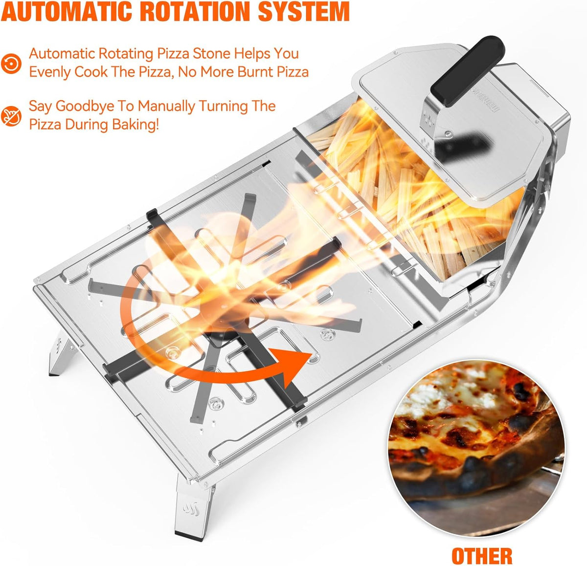 Mimiuo Pizzaoven met Roterende Functie en 33cm Rond Pizzasteen, Pizza-Houtkachel voor Houtskool en Brandhout, Outdoor Pizzaoven Voor Tuin, Camping, Draagbare Houtoven