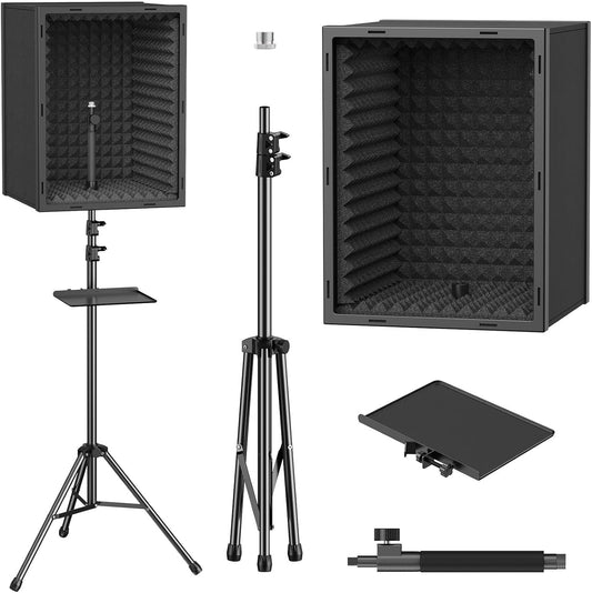 TONOR Microfoon isolatieschild voor studio, ingelijste akoestische schuimdoos voor opname, statief standaard microfoonfilter voor geluidsabsorptie, professionele vocale cabine, verstelbare hoogte
