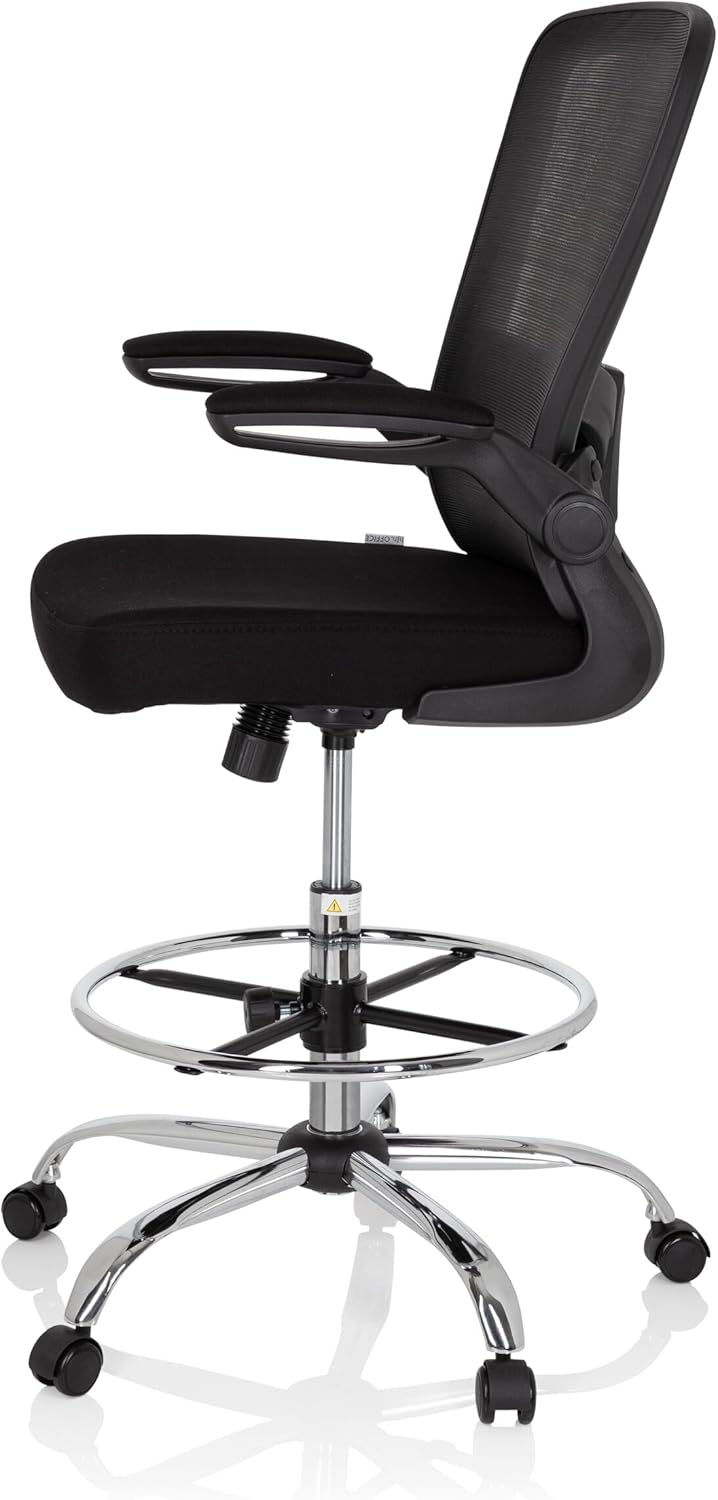 hjh OFFICE Vendo Work 719901 Werkstoel van netstof, zwart, armleuningen inklapbaar, ring-voetensteun