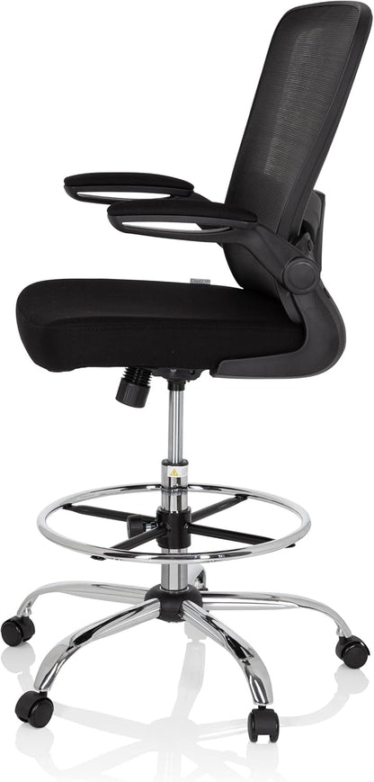 hjh OFFICE Vendo Work 719901 Werkstoel van netstof, zwart, armleuningen inklapbaar, ring-voetensteun