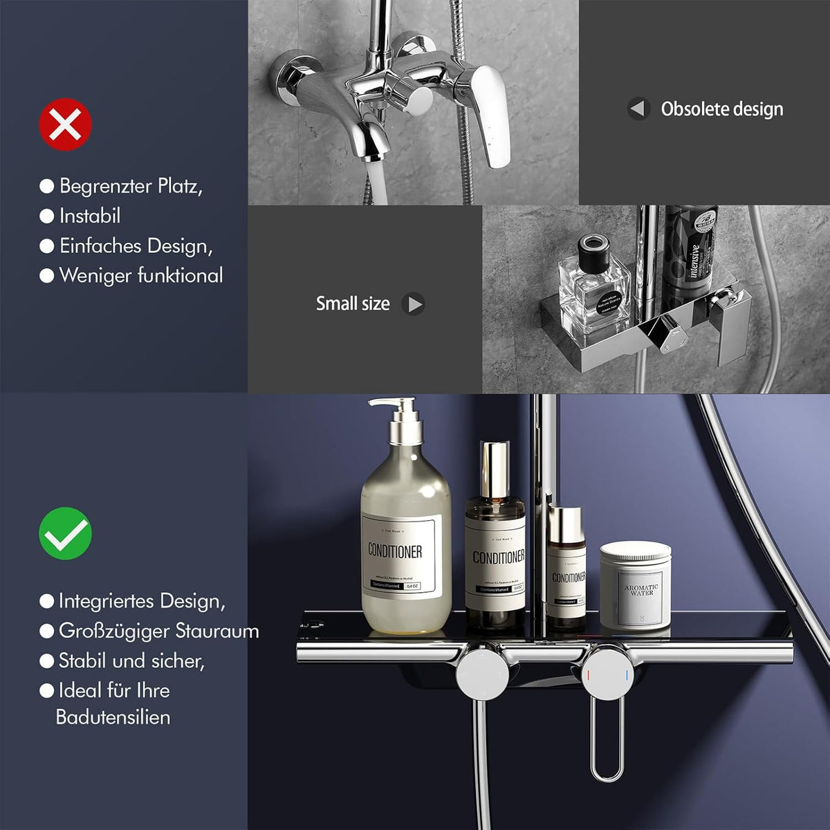 Douchesysteem – Douche Set – Regendouche – Handdouche – Watervaluitloop – Inclusief Glazen Plank – 5 Sproeistanden – 25 cm Regendouche