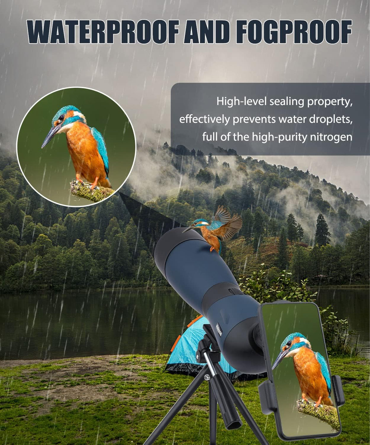 25-75x70 HD spotting scope sportschutters met statief- en smartphone-adapter, Zoom Bak4 Prism FMC lens 45 graden schuine telescoop voor vogelobservatie Wildlife Scenery jacht wilde dieren Stargazing