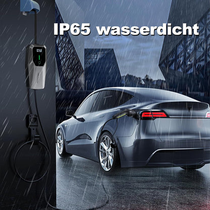 Elektrische autooplader, 11 kW EV oplader type 2, kabel type 2 Schuko, instelbare stroom [3-fase] [6-16 A], oplaadkabel 5 m, IP65 waterdicht, instelbare oplaadtijd [30 min-5 uur]