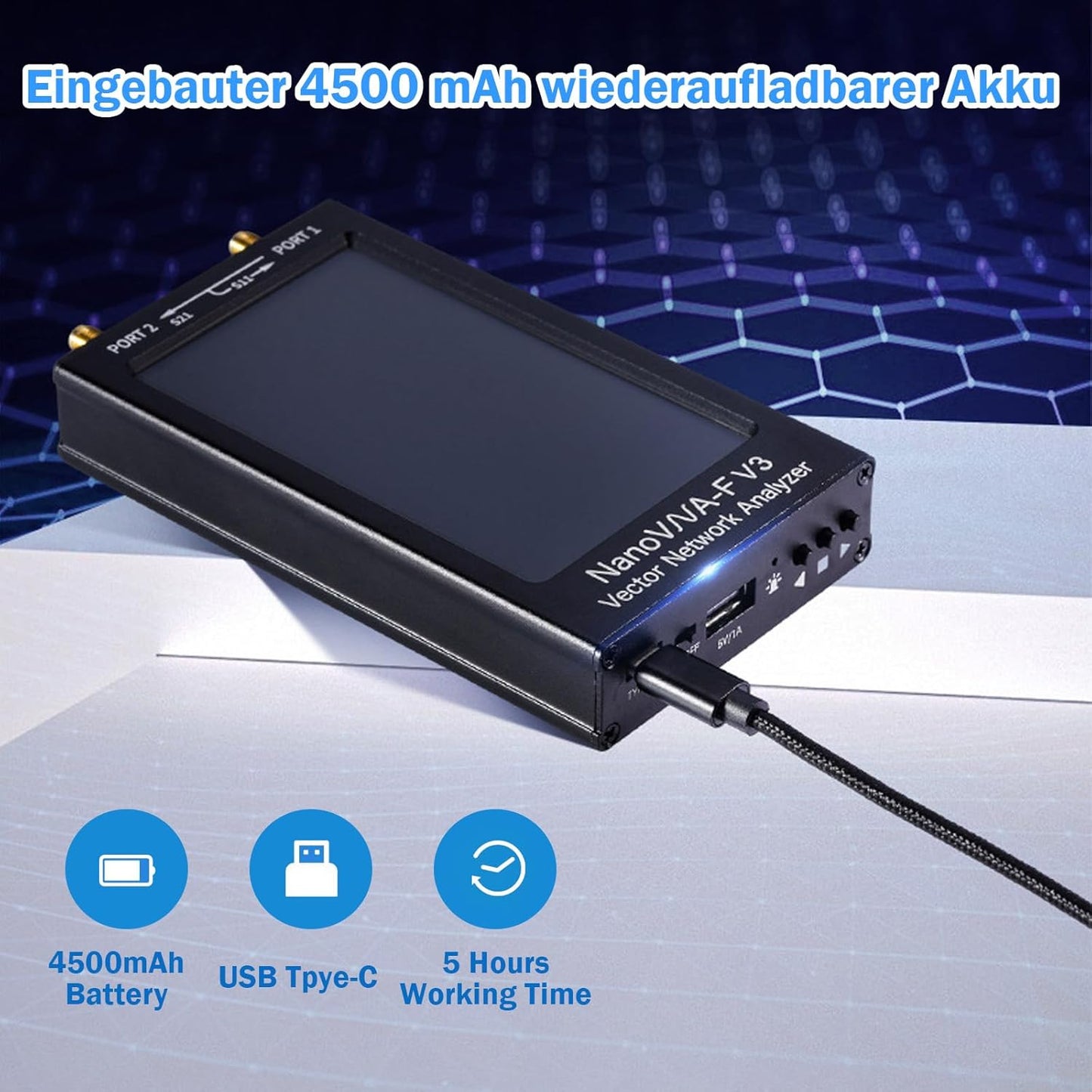 AURSINC Upgraded NanoVNA-F V3 Vector Network Analyzer, 1MHz–6GHz, 4.3" Antenna Analyzer for Measuring S-Parameters, Standing Wave Ratio SWR, Phase, Delay, Smith Diagram
