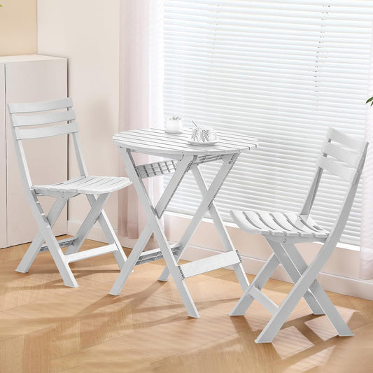KAIHAOWIN Opvouwbare bistroset, opvouwbare outdoor cafétafel en stoelen voor 2 kleine meubels, 3-delige veranda, achtertuin, balkon, tuin, terras, wit