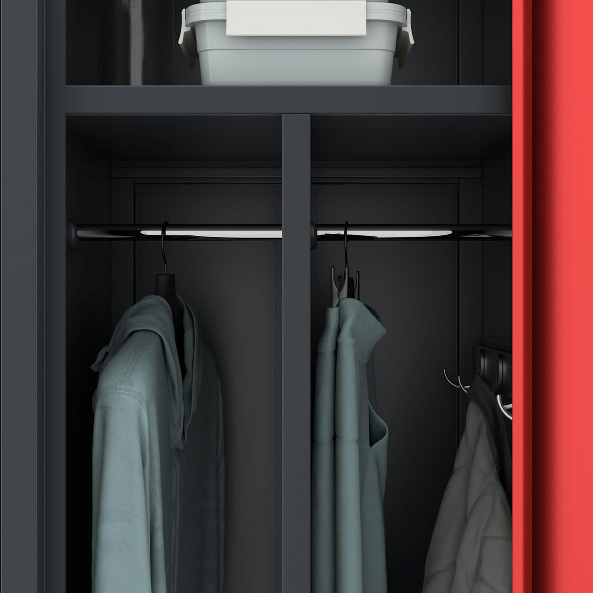 Stalen Kast Garderobekast Dubbele kast 2 compartimenten Etikethouder Scheidingswand Ventilatiesleuven Poedercoating 180 cm x 80 cm x 50 cm (Antraciet-Rood)
