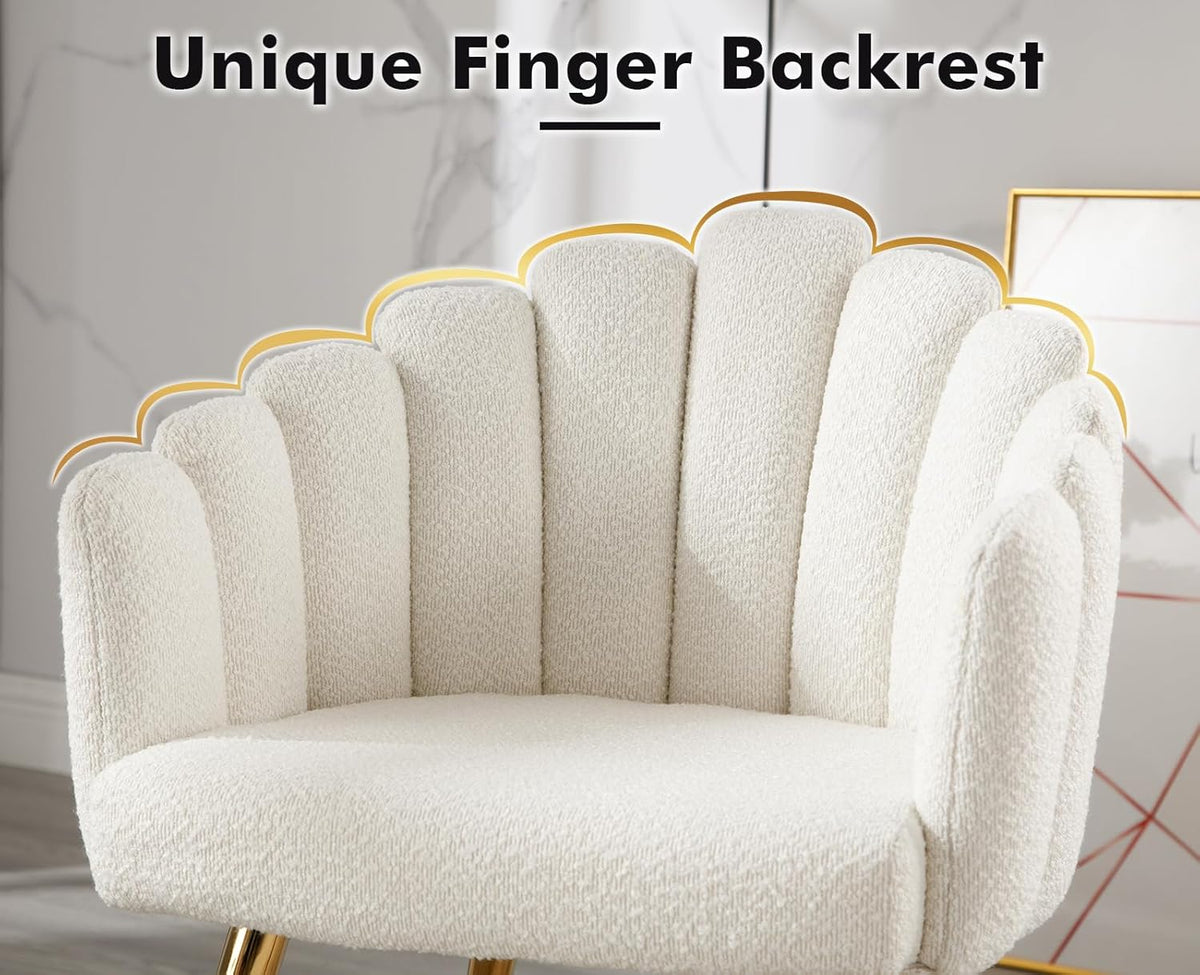 chairus Armchair Faux Fur Lounge Chair Living Room Upholstered Dressing Table Chair Bedroom Modern Accent Chair with Metal Legs White