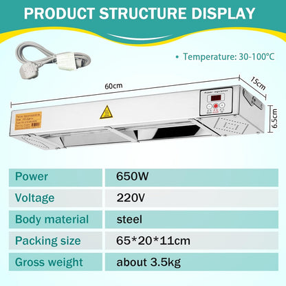 YJINGRUI Verwarmingslamp voor levensmiddelen, 650 W, warmer, met instelbare temperatuur van 30-100 graden Celsius, digitaal display voor restaurant, buffet, keuken