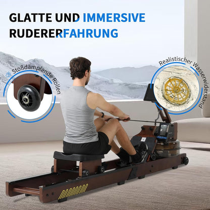 ISE SY-2023 Wood Rowing Machine for Home with LED Display App Compatible with Water Resistance Rowing Machine with Electric Water Pump - QUORE