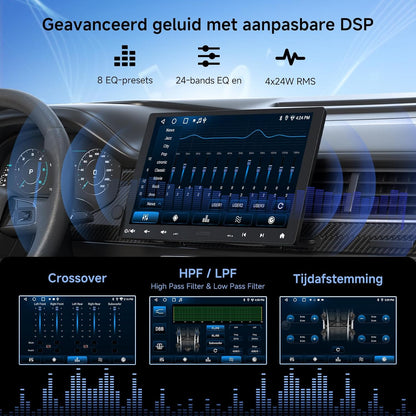 A5L 10”2G+32G Android Autoradio Aanpasbaar 2 DIN en 1 DIN, draadloze CarPlay en Android Auto, IPS zwevend scherm, Internet verbinding via WiFi/BT/USB, DSP/FM/RDS