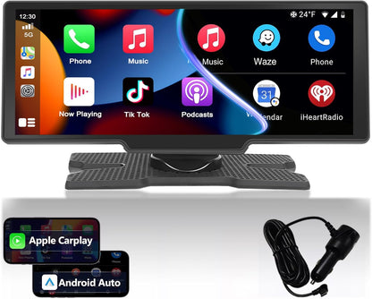 Podofo Draadloze Apple Carplay Android Auto Draagbare Autoradio,9.3 Inch 1080P IPS Touchscreen Carplay Display Autoradio Ontvanger met Bluetooth,FM-Zender,Stembediening,AUX,TF