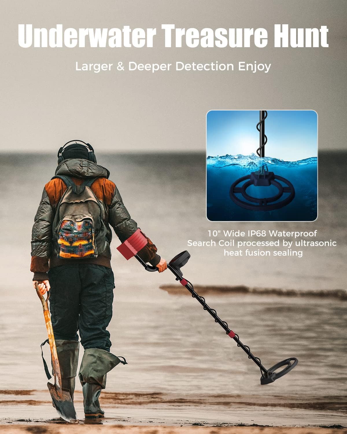 Metaaldetector voor Volwassenen en Kinderen – Metaalzoeker – Schatzoeker – Metaal Detector – Schatdetector – 6 Zoekmodi – Waterdichte 25,4 Cm Zoekspoel