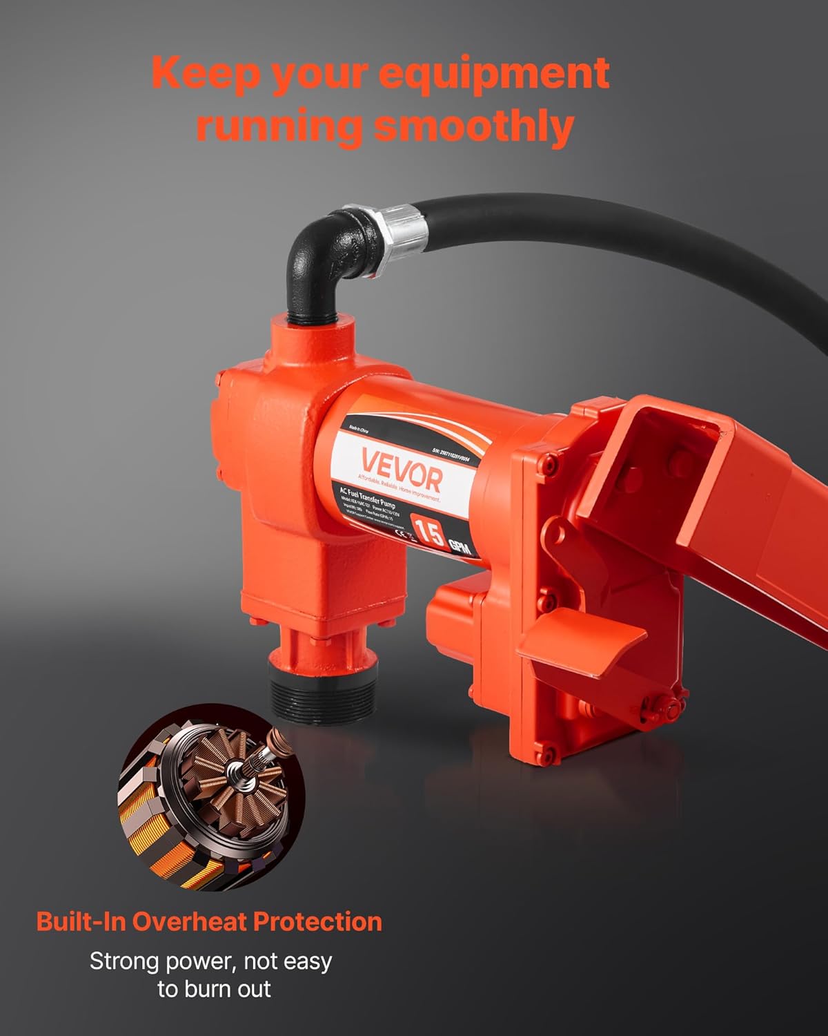 VEVOR Brandstoftransferpomp, 230 V AC, elektrische dieseltransferpomp, 57 l/min, maximale zuighoogte 2,4 m, maximale opvoerhoogte 11,28 m, voor benzine, kerosine, biodiesel, ethanol