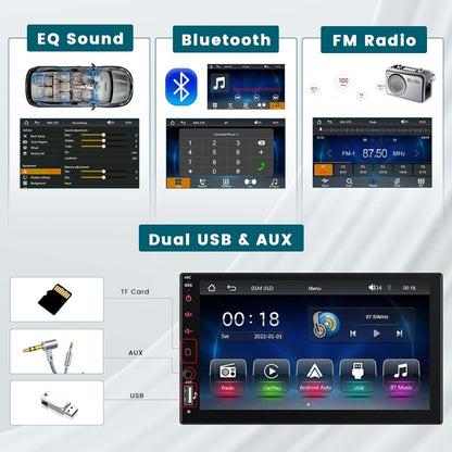 1-DIN Autoradio – Autoradio Met Touchscreen – Auto Multimedia Systeem – Bluetooth Autoradio – Carplay Android Auto Radio – 7 Inch Display – Achteruitrijcamera Inclusief - QUORE