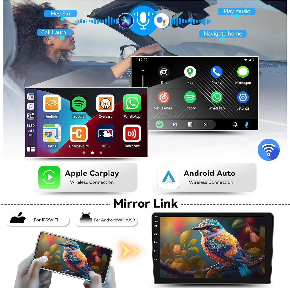4+64GB Android Autoradio met CarPlay en Android Auto voor Ford Focus II Mondeo S-Max C-Max Galaxy II MK2 Kuga, 7'' HD touchscreen met Bluetooth 5.0 GPS WiFi Mirror Link EQ FM/RDS SWC AHD camera + MIC